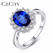 CZCITY Princess Diana William Kate Diamond Rings Sapphire Blue Wedding Engagement 925 Sterling Silver Finger Ring for Women