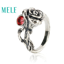 Natural Chinese Classical style silver 925 jewelry.Garnet Rose retro ring for women, Adjustable stereoscopic engraving,Glitterin