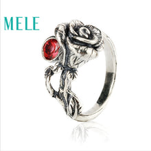 Natural Chinese Classical style silver 925 jewelry.Garnet Rose retro ring for women, Adjustable stereoscopic engraving,Glitterin